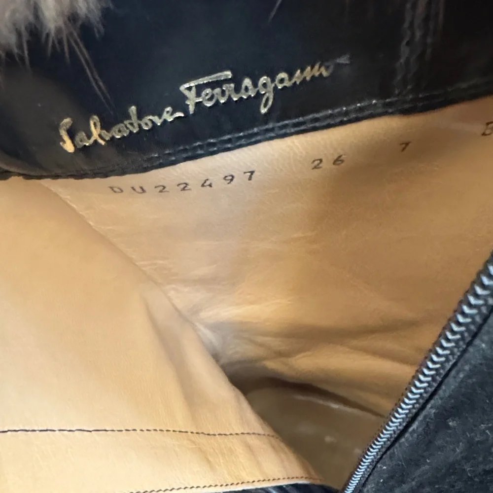Salvatore Ferragamo Black Suede Boots with Real Mink Fur Trim